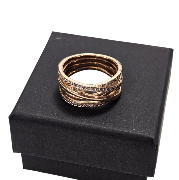 Pandora Rose Gold Sparkling & Polished Lines Ring Size 56 US 7.5 - Picture 3 of 7